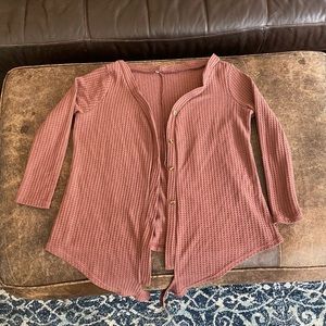 Mauve cardigan, button up, long sleeve, good condition.